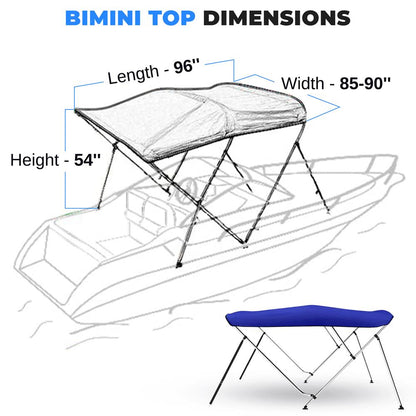 4-Bow Bimini Top Boat Cover, Waterproof 600D Polyester, Blue