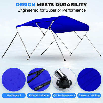4-Bow Bimini Top Boat Cover, Waterproof 600D Polyester, Blue