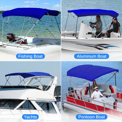 4-Bow Bimini Top Boat Cover, Waterproof 600D Polyester, Blue