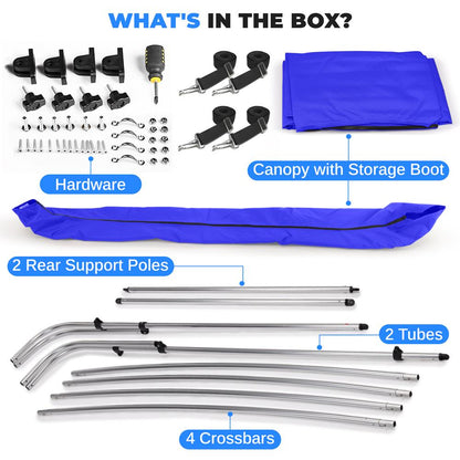 4-Bow Bimini Top Boat Cover, Waterproof 600D Polyester, Blue