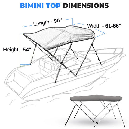 Waterproof Boat Bimini Top - Sun Shade, 600D Canvas, Aluminum Frame, Gray