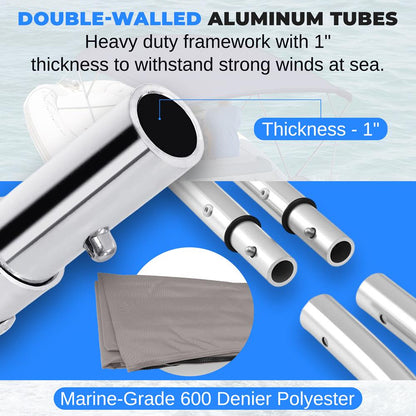 Waterproof Boat Bimini Top - Sun Shade, 600D Canvas, Aluminum Frame, Gray