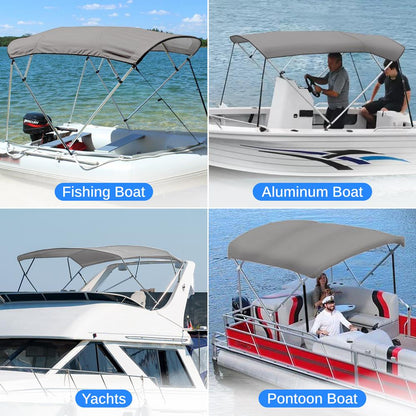 Waterproof Boat Bimini Top - Sun Shade, 600D Canvas, Aluminum Frame, Gray