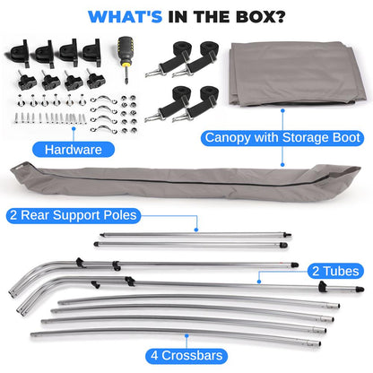 Waterproof Boat Bimini Top - Sun Shade, 600D Canvas, Aluminum Frame, Gray