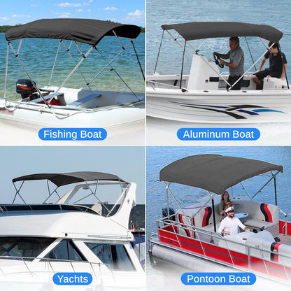 3 Bow Bimini Top Boat Cover, Waterproof Aluminum Frame, Gray