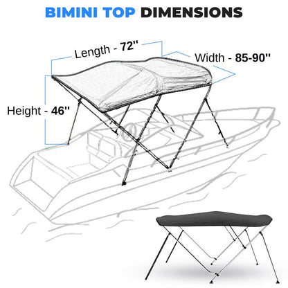 Waterproof Boat Bimini Top - UV Resistant 1" Aluminum Frame, Gray