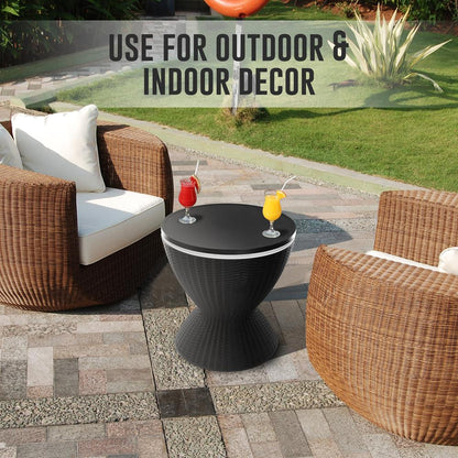 Outdoor Cool Bar Table, Keeps Drinks Cold 12 Hrs, Rattan Style, Black