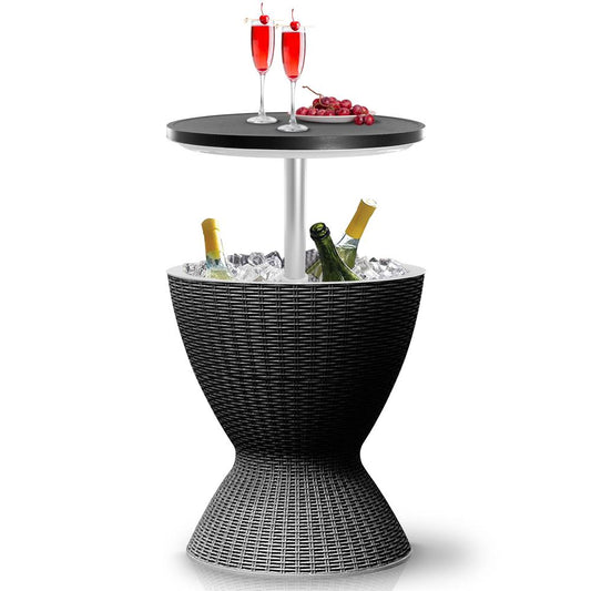 Outdoor Cool Bar Table, Keeps Drinks Cold 12 Hrs, Rattan Style, Black
