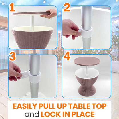 Outdoor Cool Bar Table, Keeps Drinks Cold 12 Hrs, Rattan Style, Grey