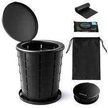 Portable Non-Slip Camping Toilet – Adjustable Height Foldable Travel Potty With Lid, Strap And Carry Bag For Car, Camping, Outdoor Use (Black)