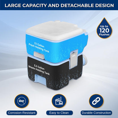Portable Toilet 120 Flushes Leak-Proof HDPE Moonwhite