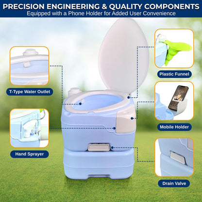 15L Portable Toilet, Leak-Proof, Full Flush, Moonwhite