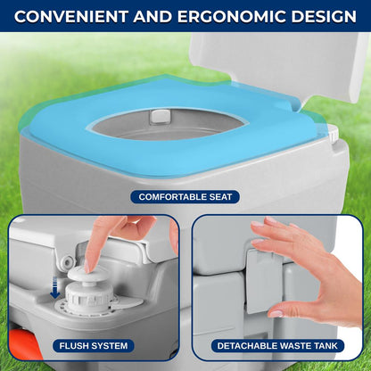 Portable Camping Toilet, Leak-Proof, 5.3 Gal Waste Tank, Easy Clean