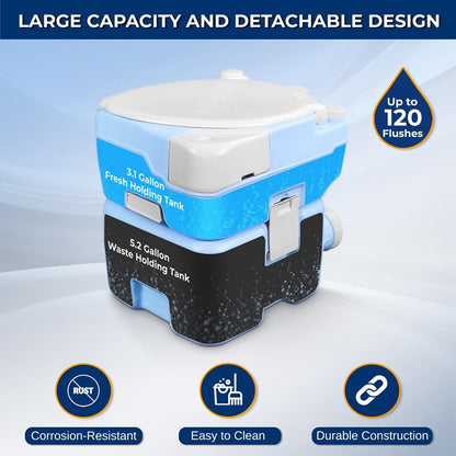 Portable Camping Toilet 120 Flushes HDPE Moonwhite
