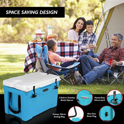 35 Qt Portable Cooler Box, 5-Day Ice Retention, 2-Way Handles, Blue