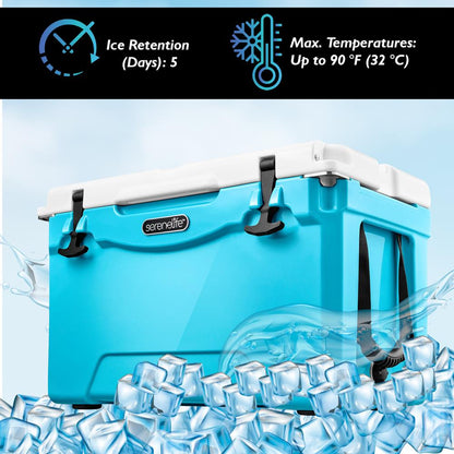 35 Qt Portable Cooler Box, 5-Day Ice Retention, 2-Way Handles, Blue