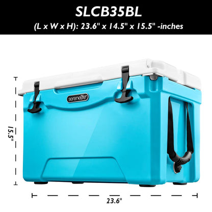 35 Qt Portable Cooler Box, 5-Day Ice Retention, 2-Way Handles, Blue
