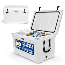 50 Qt Cooler Box, 5-Day Ice Retention, Heavy-Duty Insulation, White