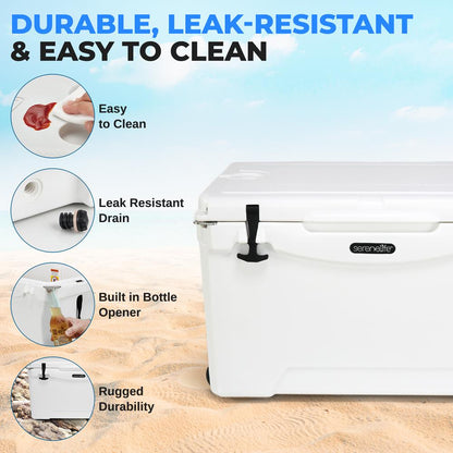 50 Qt Cooler Box, 5-Day Ice Retention, Heavy-Duty Insulation, White