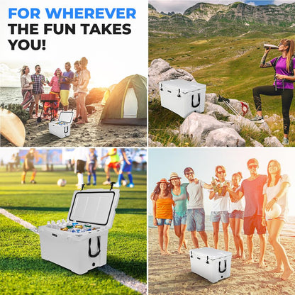 50 Qt Cooler Box, 5-Day Ice Retention, Heavy-Duty Insulation, White