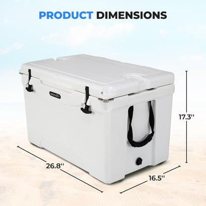 50 Qt Cooler Box, 5-Day Ice Retention, Heavy-Duty Insulation, White