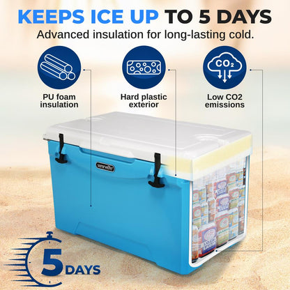 75 Qt Cooler Box, 5-Day Ice Retention, Rotomolded, Blue