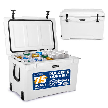 75-Quart Portable Cooler Box, 5-Day Ice Retention, Heavy-Duty, White