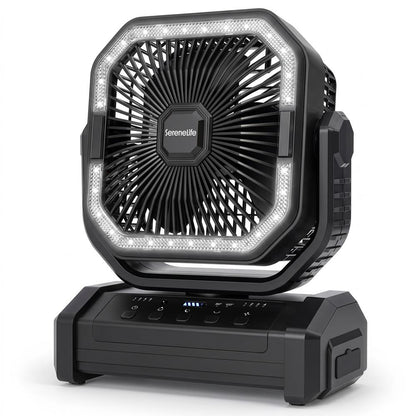 Serenelife Rechargeable Desk Camping Fan With 4 Speeds, 90°/120° Rotation, 10,000 Mah Battery – Ideal For Outdoor Use (Black)