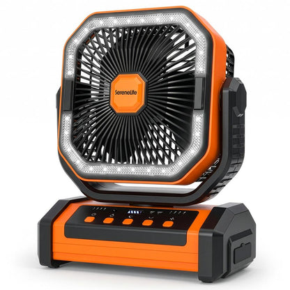 Serenelife Rechargeable Desk Camping Fan With 4 Speeds, 90°/120° Rotation, 10,000 Mah Battery – Ideal For Outdoor Use (Orange)