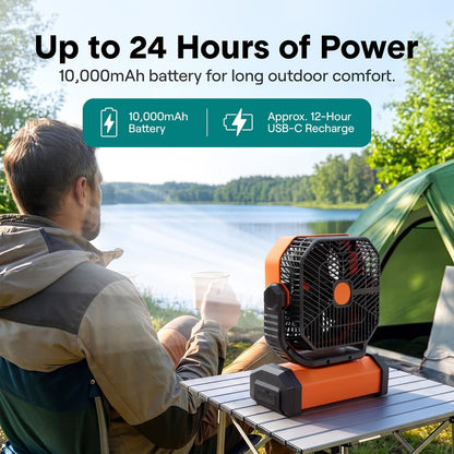 Serenelife Rechargeable Desk Camping Fan With 4 Speeds, 90°/120° Rotation, 10,000 Mah Battery – Ideal For Outdoor Use (Orange)