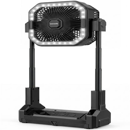 Serenelife Portable Camping Fan With 10,000Mah Battery, Adjustable Height, 4 Speeds, Led Light & Usb-C Rechargeable Design – Ideal For Outdoor Use (Black)