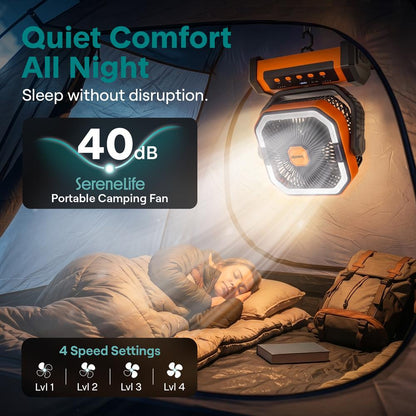 Serenelife Rechargeable Desk Camping Fan With 4 Speeds, 90°/120° Rotation, 20,000 Mah Battery – Ideal For Outdoor Use (Orange)