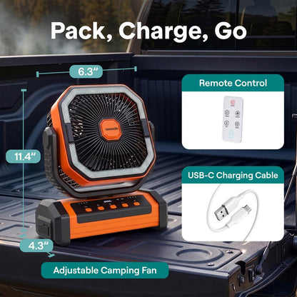 Serenelife Rechargeable Desk Camping Fan With 4 Speeds, 90°/120° Rotation, 20,000 Mah Battery – Ideal For Outdoor Use (Orange)