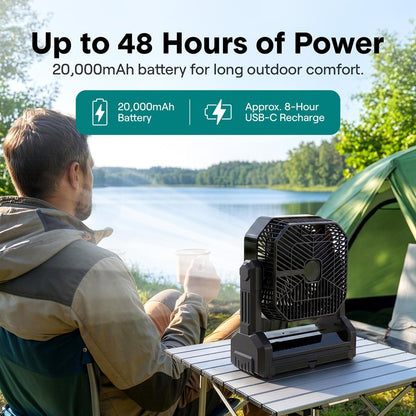 Serenelife Portable Camping Fan With  20,000Mah Battery, Adjustable Height, 4 Speeds, Led Light & Usb-C Rechargeable Design – Ideal For Outdoor Use (Black)