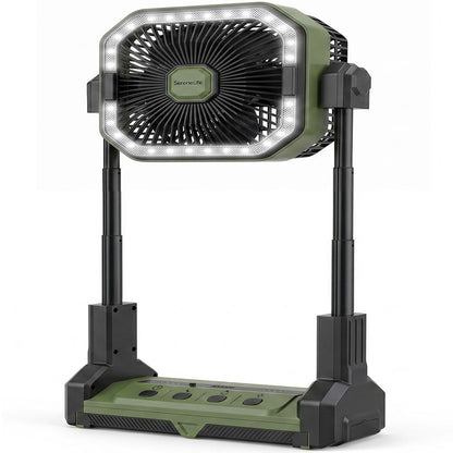 Serenelife Portable Camping Fan With  20,000Mah Battery, Adjustable Height, 4 Speeds, Led Light & Usb-C Rechargeable Design – Ideal For Outdoor Use (Green)