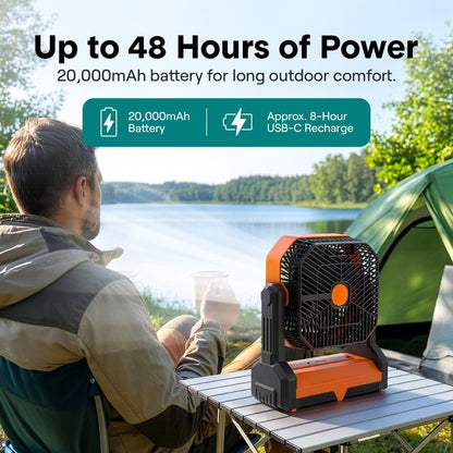 Serenelife Portable Camping Fan With 20,000Mah Battery, Adjustable Height, 4 Speeds, Led Light & Usb-C Rechargeable Design – Ideal For Outdoor Use (Orange)