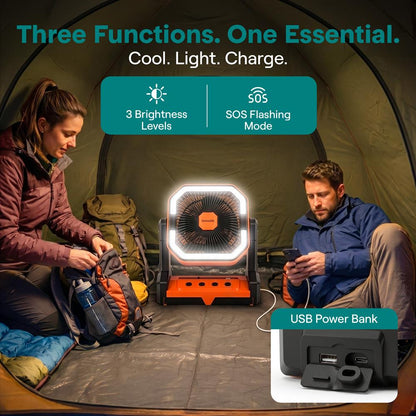 Serenelife Portable Camping Fan With 20,000Mah Battery, Adjustable Height, 4 Speeds, Led Light & Usb-C Rechargeable Design – Ideal For Outdoor Use (Orange)