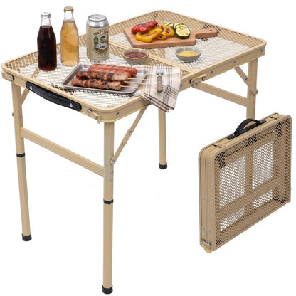 Serenelife Foldable Camping Table - 2Ft Small-Sized Height Adjustable Portable Outdoor Table With Easy Fold Design, Space-Saving Storage, Weather-Resistant Surface For Camping, Fishing, Picnics & Outdoor Adventures (Beige)