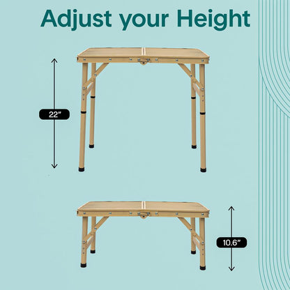 Serenelife Foldable Camping Table - 2Ft Small-Sized Height Adjustable Portable Outdoor Table With Easy Fold Design, Space-Saving Storage, Weather-Resistant Surface For Camping, Fishing, Picnics & Outdoor Adventures (Beige)