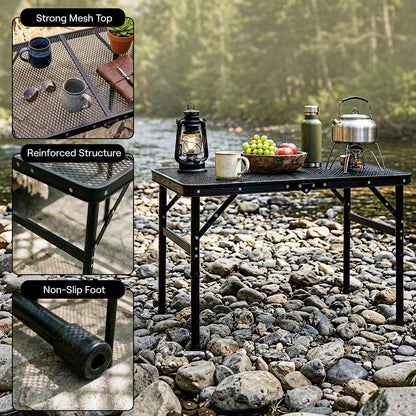 Serenelife Foldable Camping Table - 2Ft Small-Sized Height Adjustable Portable Outdoor Table With Easy Fold Design, Space-Saving Storage, Weather-Resistant Surface For Camping, Fishing, Picnics & Outdoor Adventures (Black)