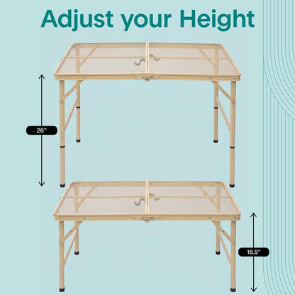 Serenelife Foldable Camping Table - 3Ft Medium-Sized Height Adjustable Portable Outdoor Table With Easy Fold Design, Space-Saving Storage, Weather-Resistant Surface For Camping, Fishing, Picnics & Outdoor Adventures (Beige)