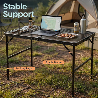 Serenelife Foldable Camping Table - 3Ft Medium-Sized Height Adjustable Portable Outdoor Table With Easy Fold Design, Space-Saving Storage, Weather-Resistant Surface For Camping, Fishing, Picnics & Outdoor Adventures (Black)
