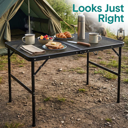 Serenelife Foldable Camping Table - 3Ft Medium-Sized Height Adjustable Portable Outdoor Table With Easy Fold Design, Space-Saving Storage, Weather-Resistant Surface For Camping, Fishing, Picnics & Outdoor Adventures (Black)