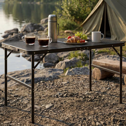 Serenelife Foldable Camping Table - 3Ft Medium-Sized Height Adjustable Portable Outdoor Table With Easy Fold Design, Space-Saving Storage, Weather-Resistant Surface For Camping, Fishing, Picnics & Outdoor Adventures (Black)