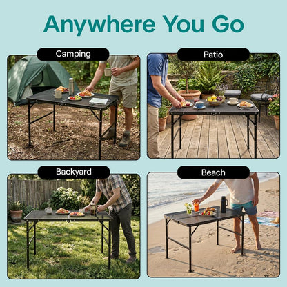 Serenelife Foldable Camping Table - 3Ft Medium-Sized Height Adjustable Portable Outdoor Table With Easy Fold Design, Space-Saving Storage, Weather-Resistant Surface For Camping, Fishing, Picnics & Outdoor Adventures (Black)