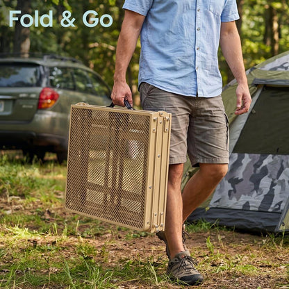 Serenelife Foldable Camping Table - 4Ft Large-Sized Height Adjustable Portable Outdoor Table With Easy Fold Design, Space-Saving Storage, Weather-Resistant Surface For Camping, Fishing, Picnics & Outdoor Adventures (Beige)