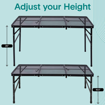Serenelife Foldable Camping Table - 4Ft Large-Sized Height Adjustable Portable Outdoor Table With Easy Fold Design, Space-Saving Storage, Weather-Resistant Surface For Camping, Fishing, Picnics & Outdoor Adventures (Black)