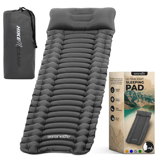 Sleeping Pad with Pillow - Fast Inflation, Tear-Resistant, Gray