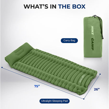 Sleeping Pad with Pillow - Fast Inflation, Tear-Resistant, Green