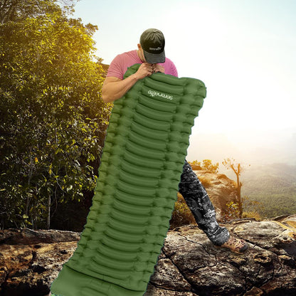 Sleeping Pad with Pillow - Fast Inflation, Tear-Resistant, Green